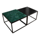 A pair of wrought iron side tables with emerald green Moroccan zellige.
