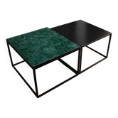 Duo de tables d’appoint en fer forgé & zellige marocain vert émeraude