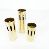 Set de 3 photophores modernistes en laiton, design Kullamässing, Suède, 1960