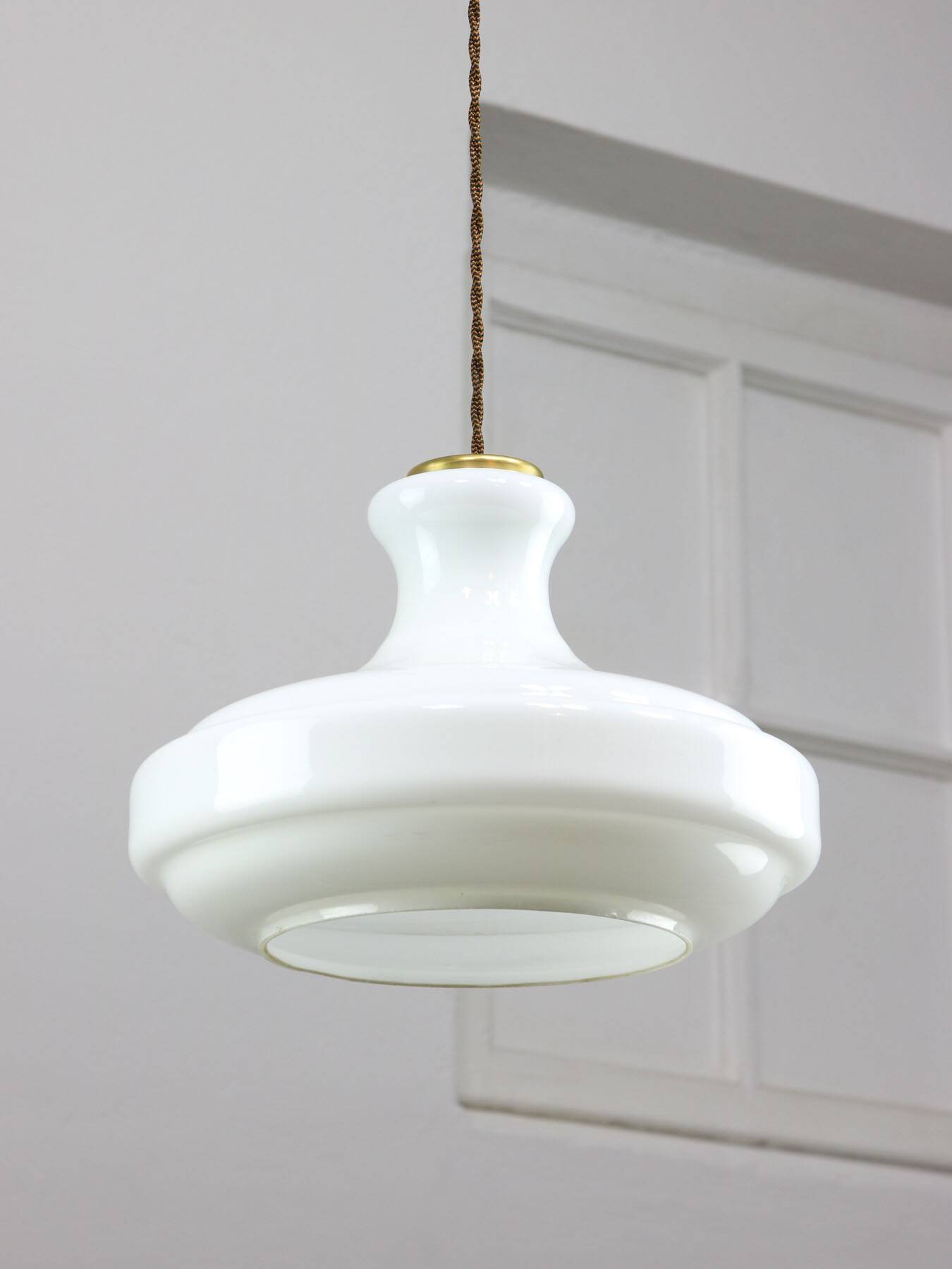 Mid-Century Italian White Glass and Brass Pendant Lamp
