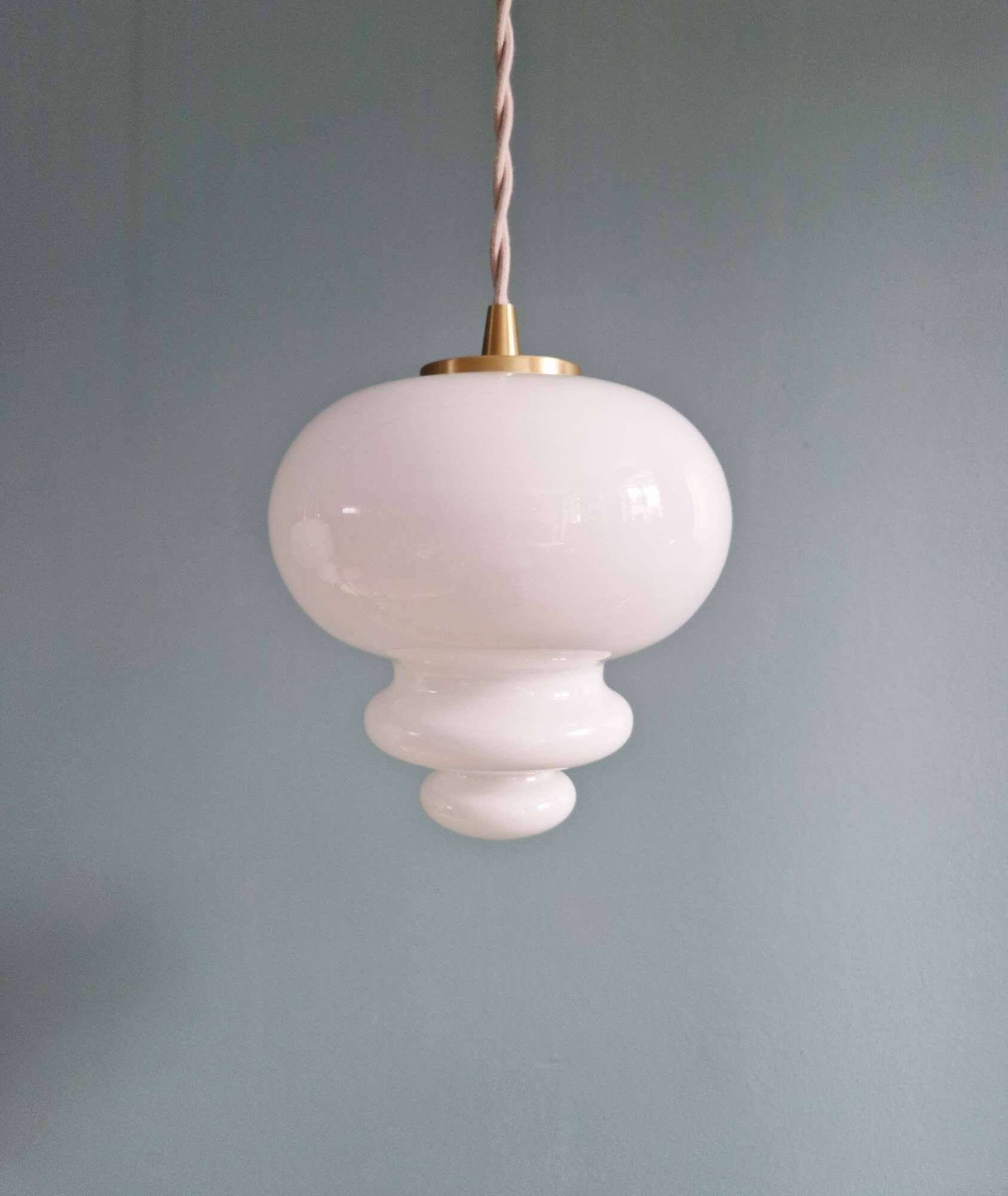 Scandinavian pendant light in white opaline (2 available), 1960
