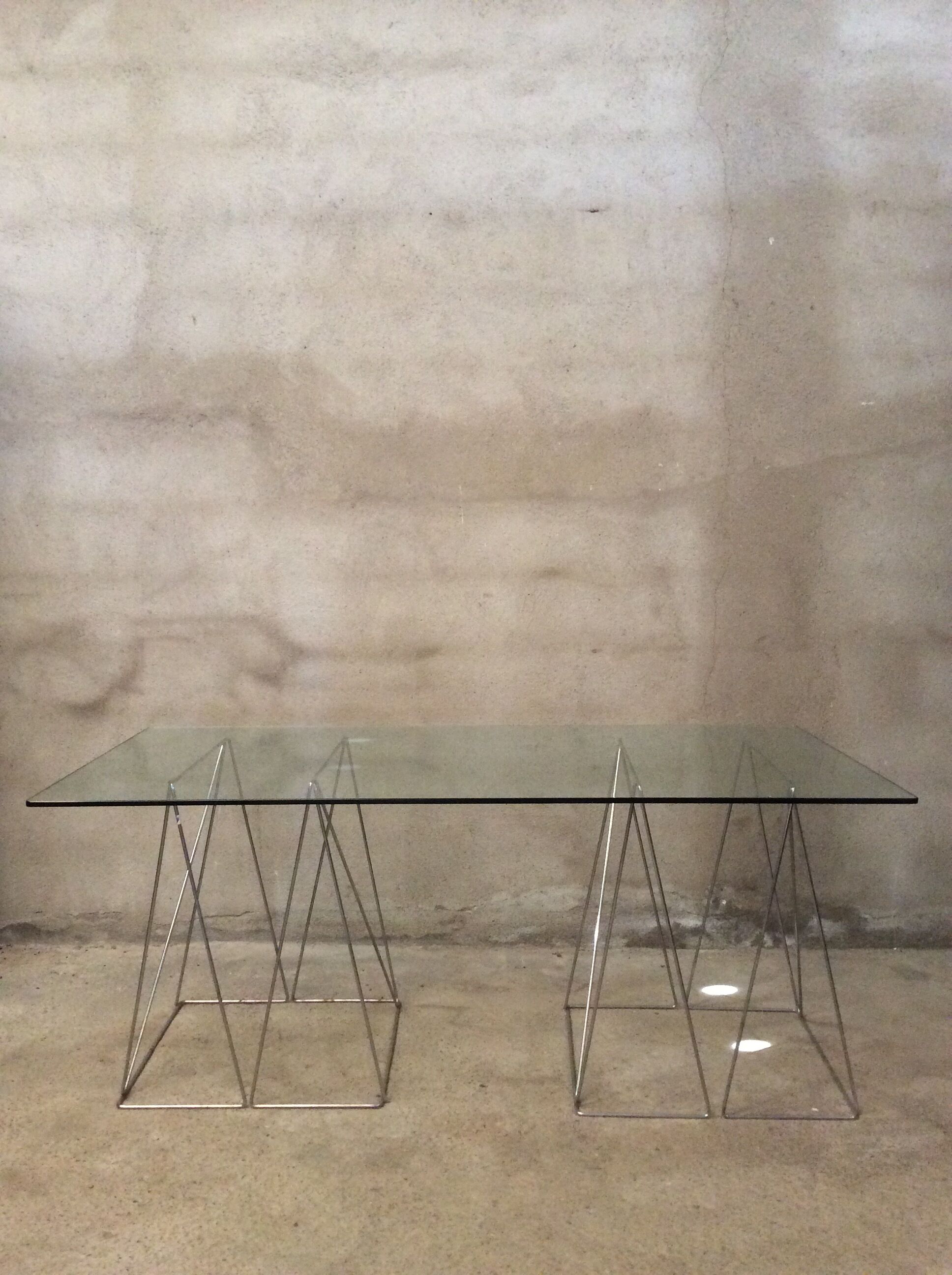 Glass desk and chrome trestles 1970