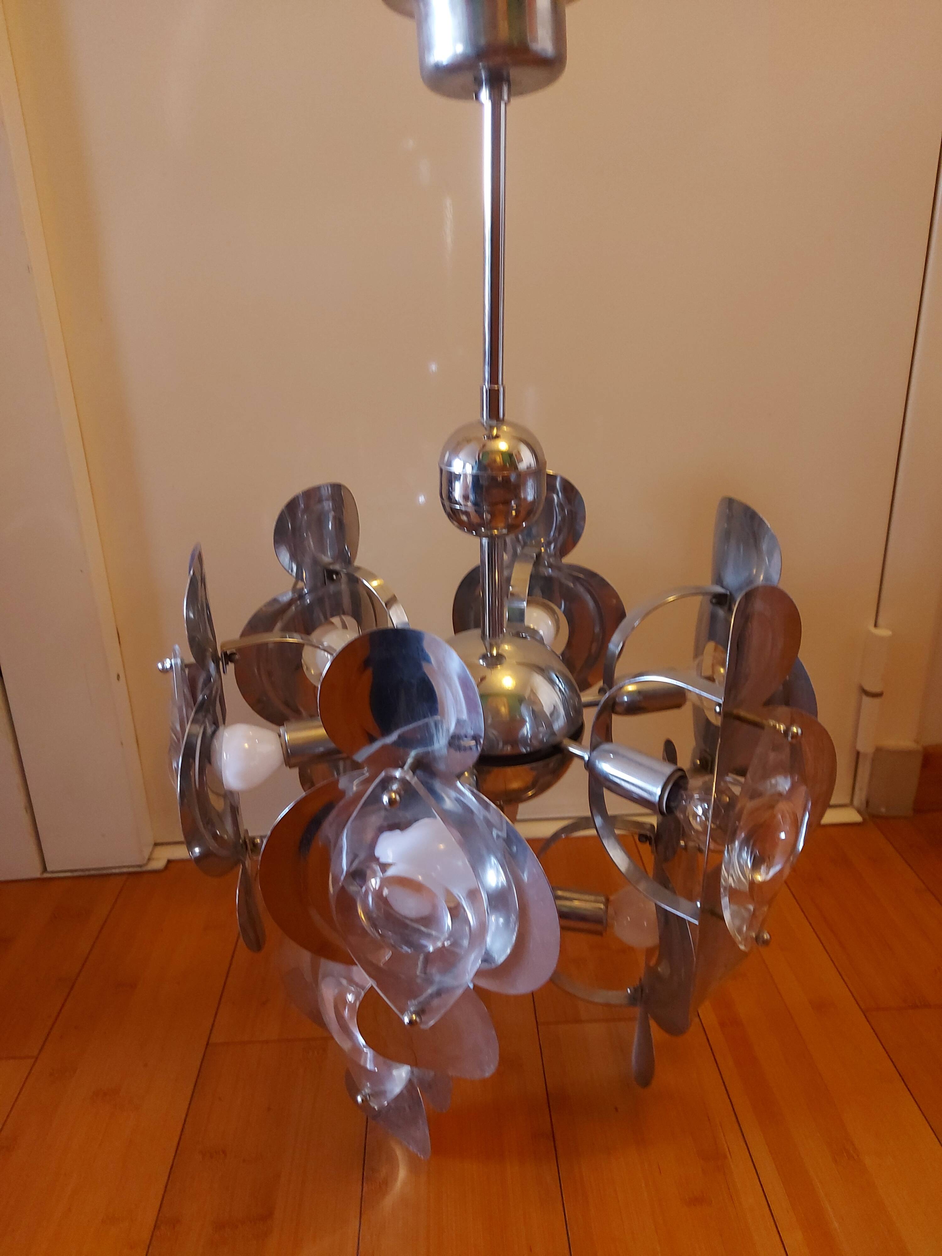 Vintage chandelier 70'S Oscar Torlasco , 9 lights