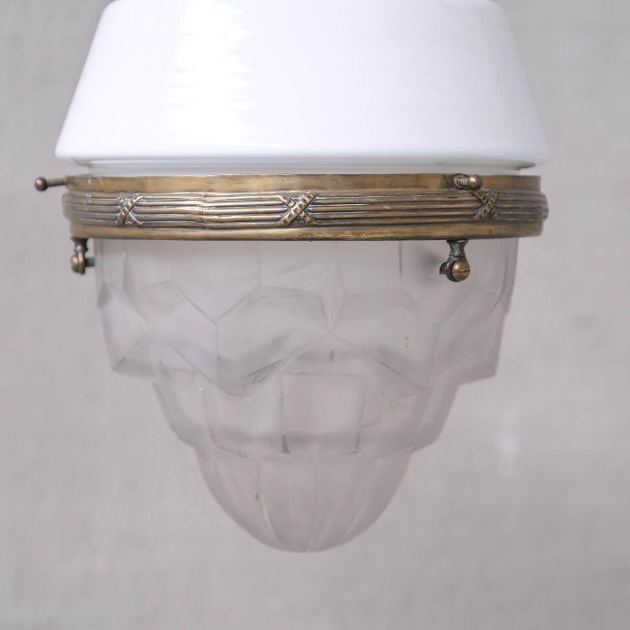 Two Tone Antique Glass and Brass Pendant Light