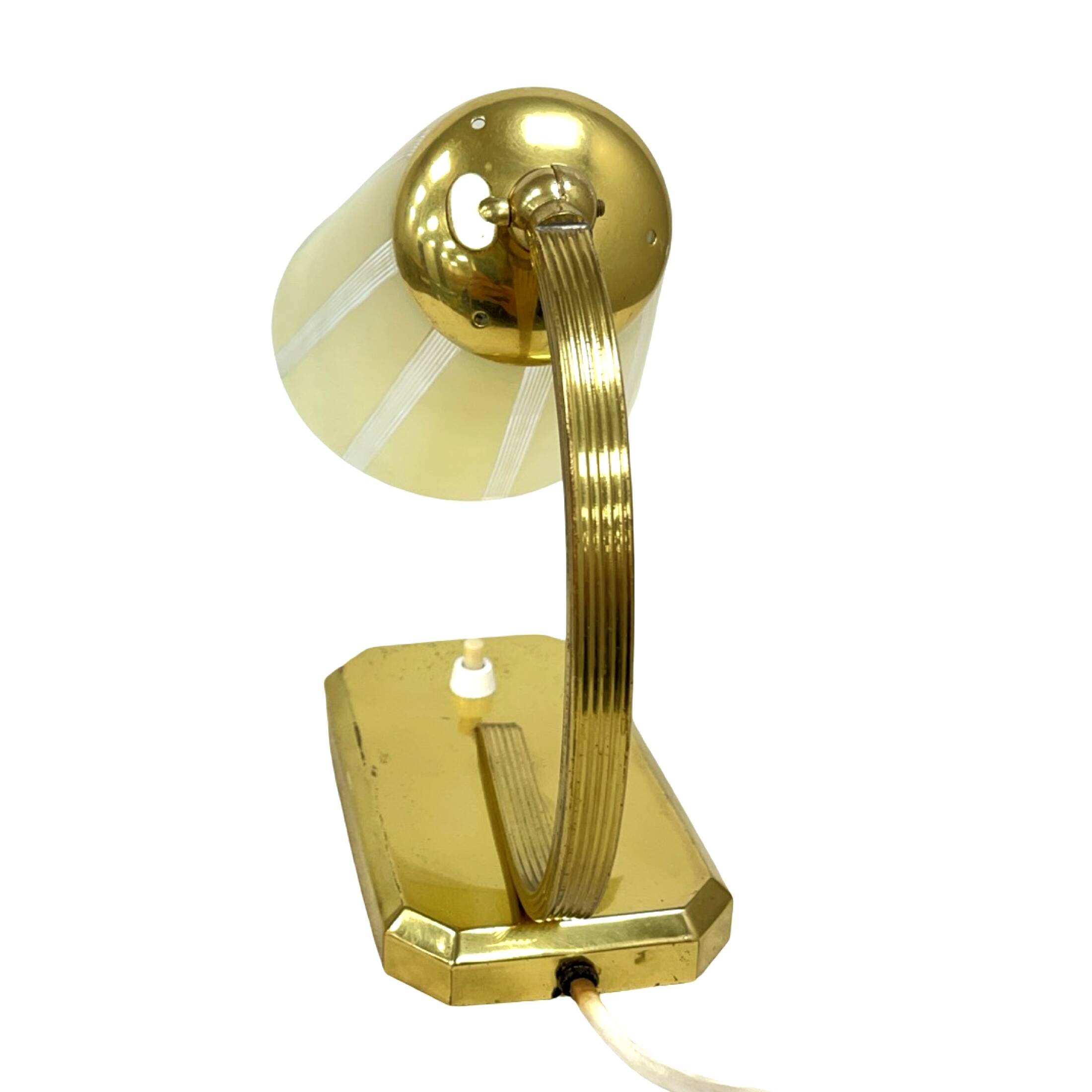 Art Déco/Modernist desk lamp, Germany, 1950s, brass and glass shade
