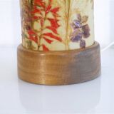 Scandinavian lamp in wood and resin with floral decor 1960