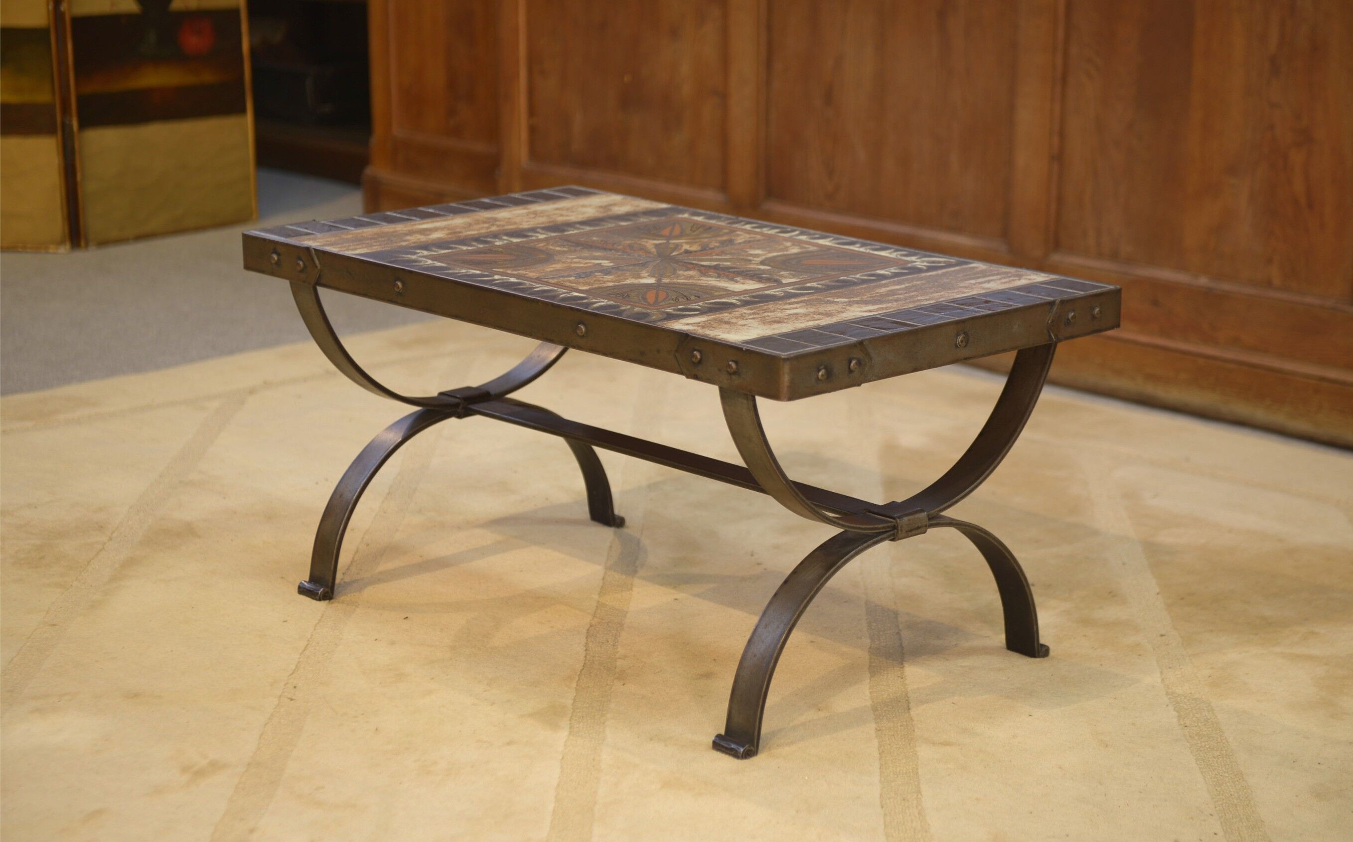 Wrought iron and ceramic coffee table from Vallauris 1950s.
