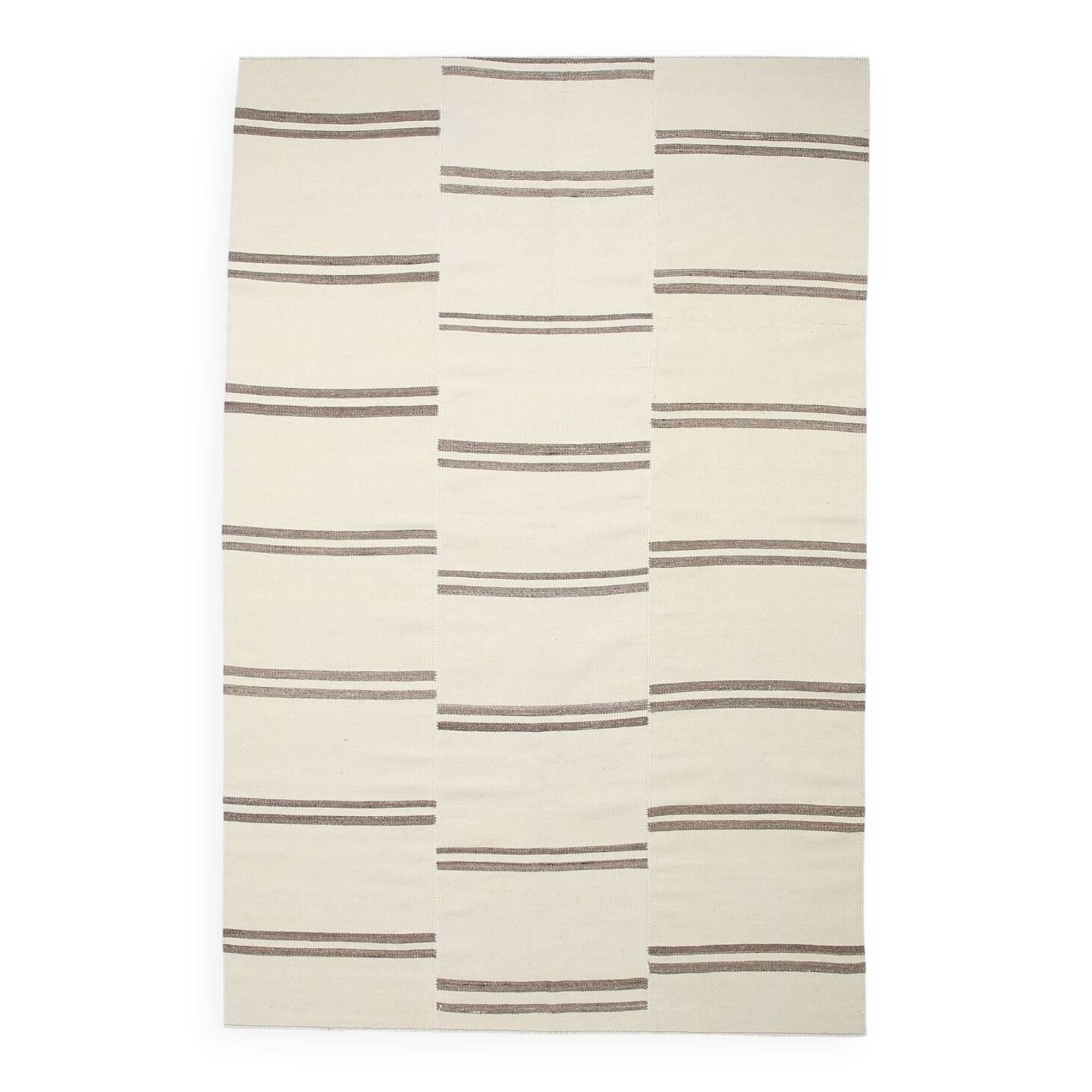6x9 Cream & Brown Contemporary Vintage Kilim Rug, 184x282Cm