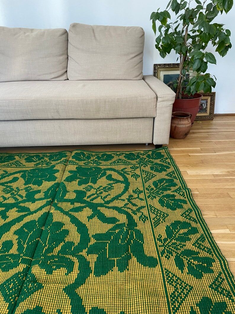 Romanian carpet green and yellow made by hand in wool