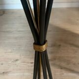 Lampadaire roseaux vintage métal noir et laiton quatre opalines blanches