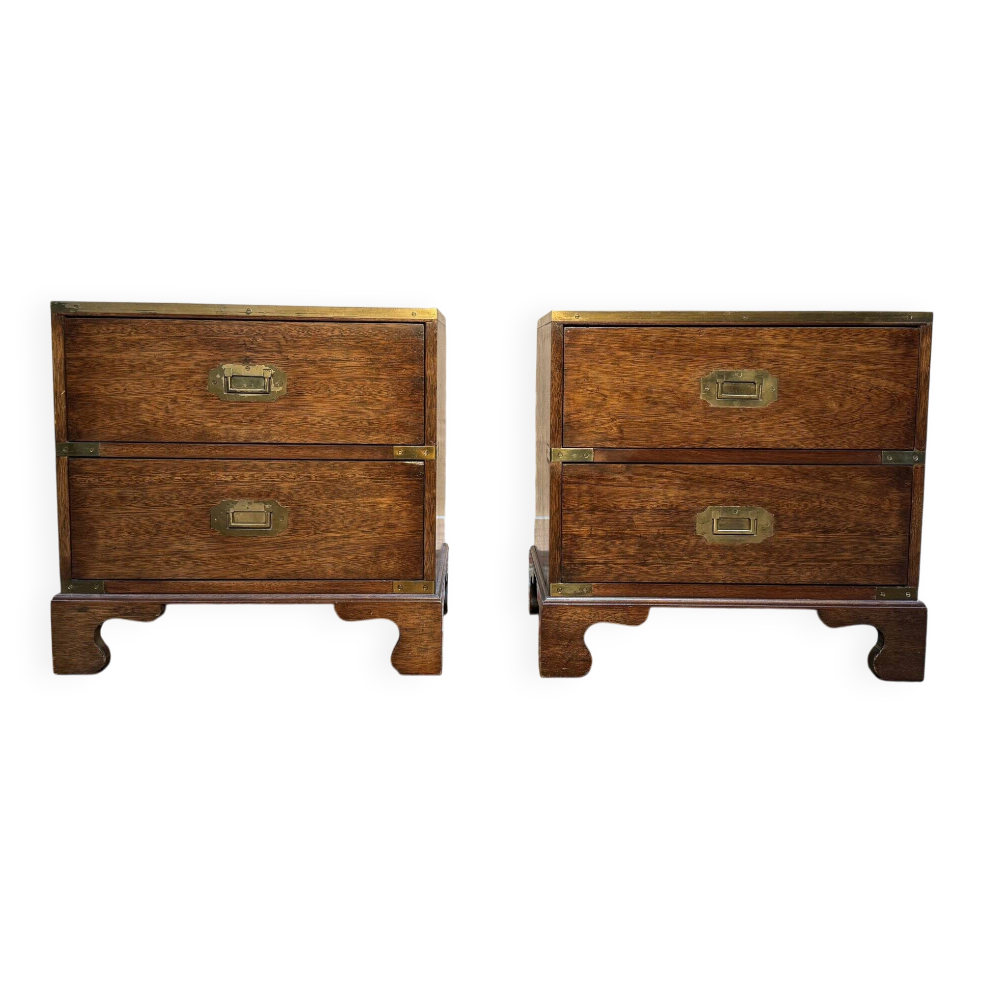 Paire de tables de chevet marine de bateau en acajou