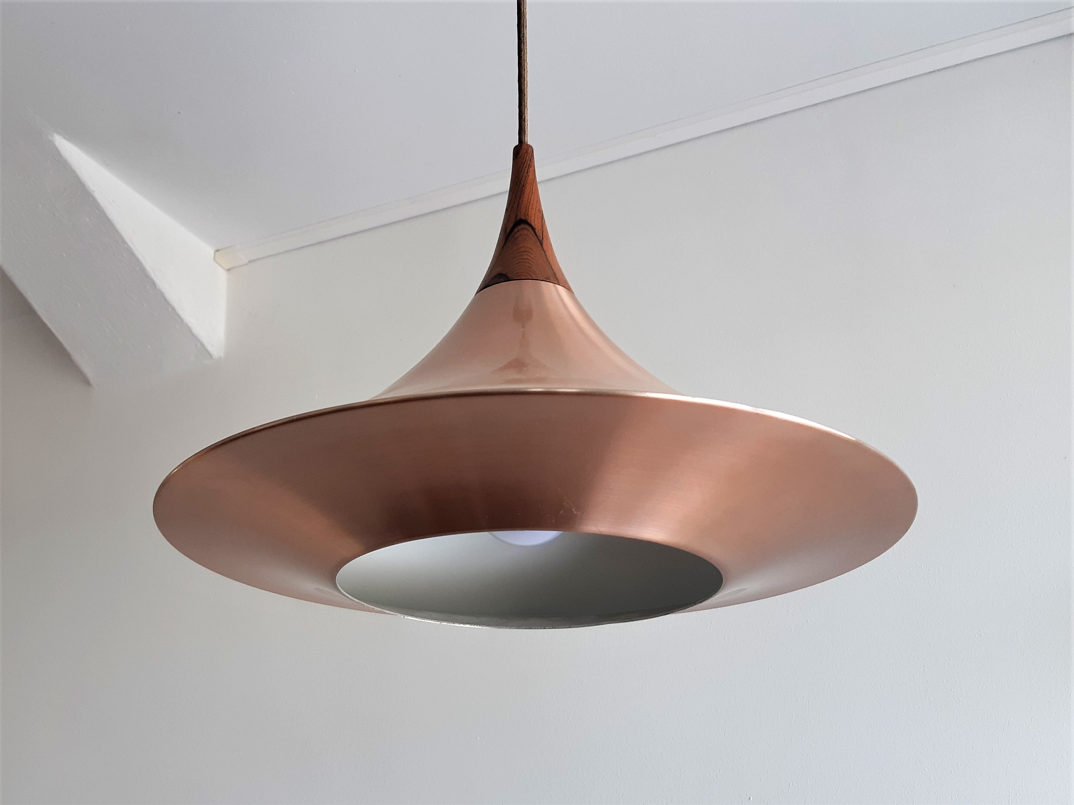 Scandinavian Metal and Teak Pendant Lamp, 1960s