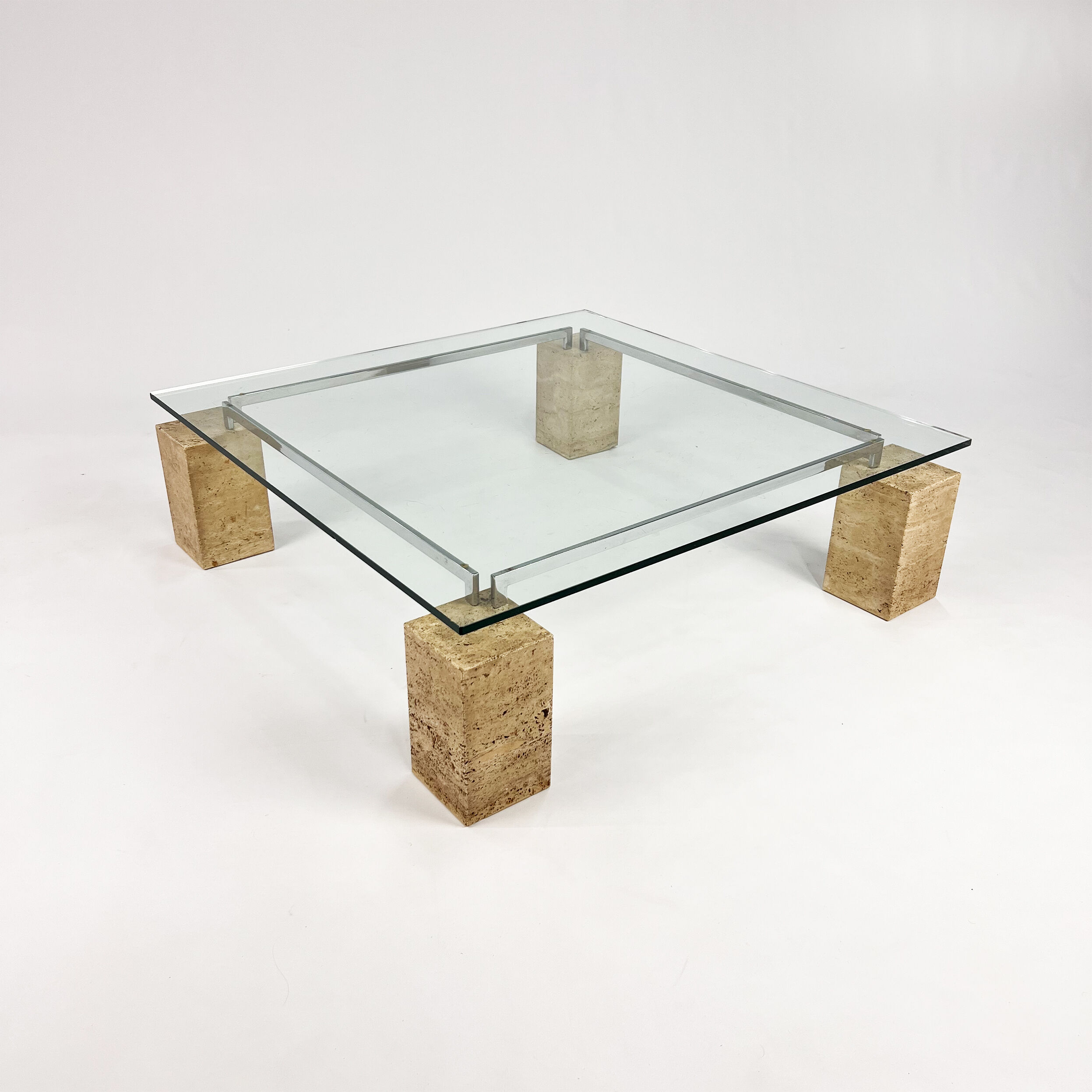 Glass and travertine coffee table by Piero De Longhi for Catalan Italia, 1980s