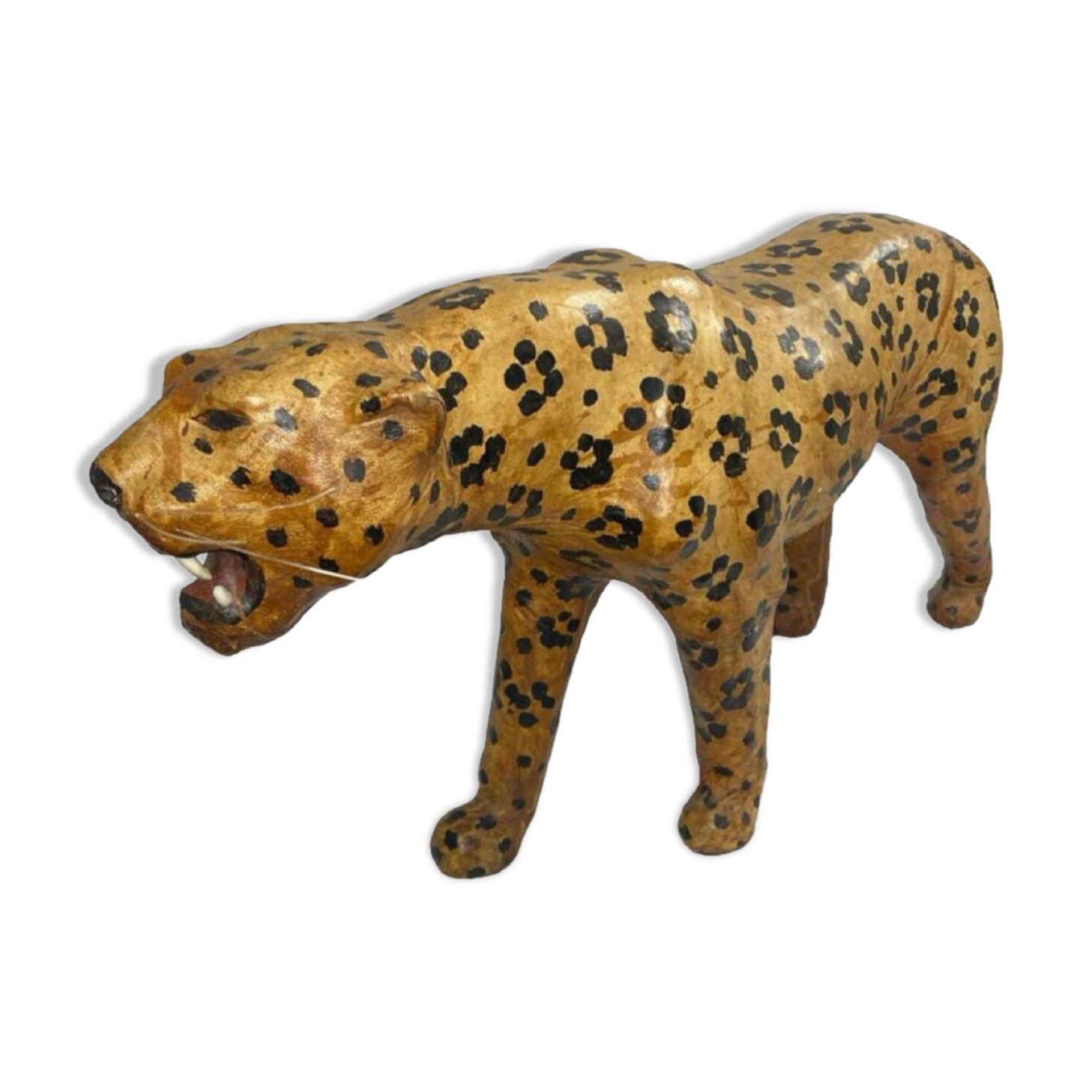 Vintage 60s/70s Leopard Sculpture in Genuine Leather Retro Piece