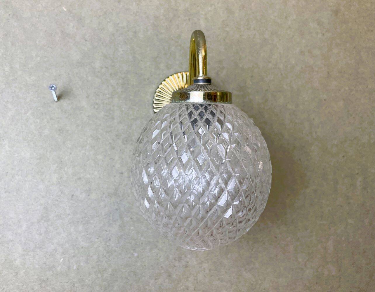 Brass and glass swan neck wall sconce lamp 1980s
