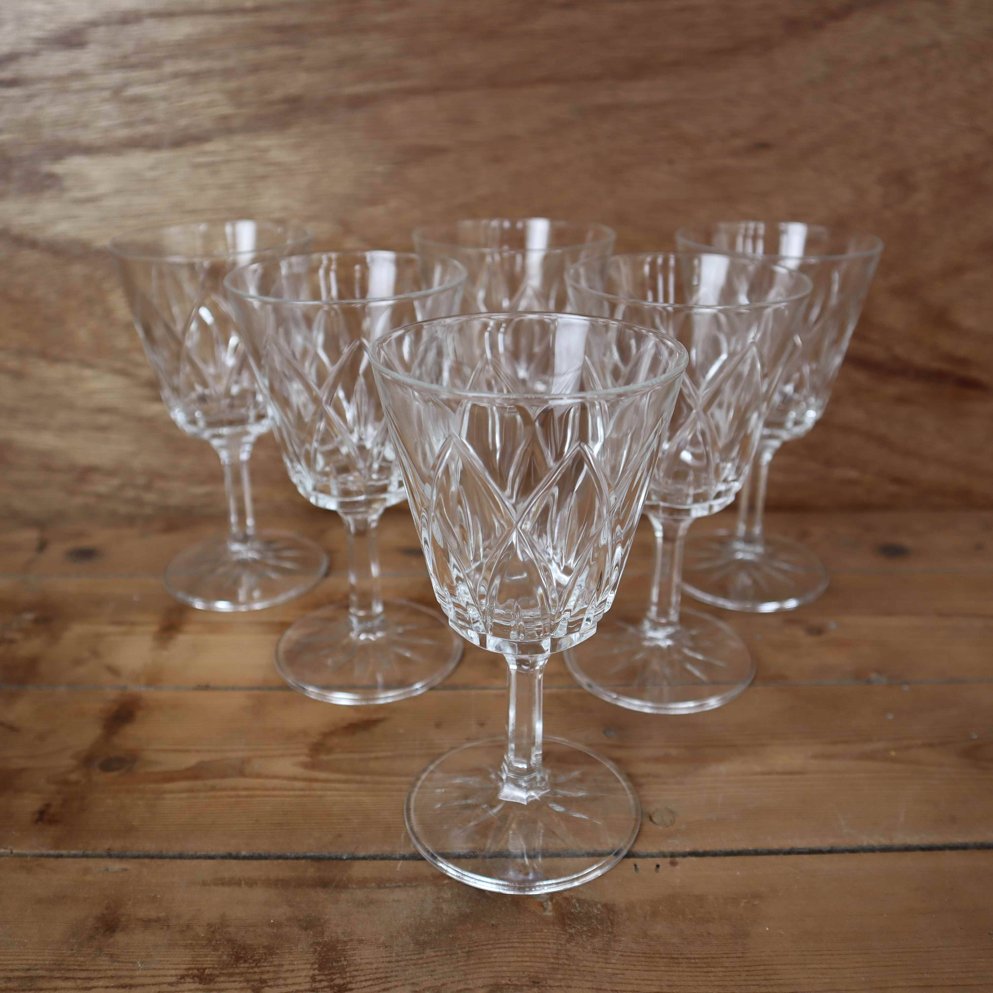 Set of 6 Harlequin water glasses in Reims crystal glass 1950