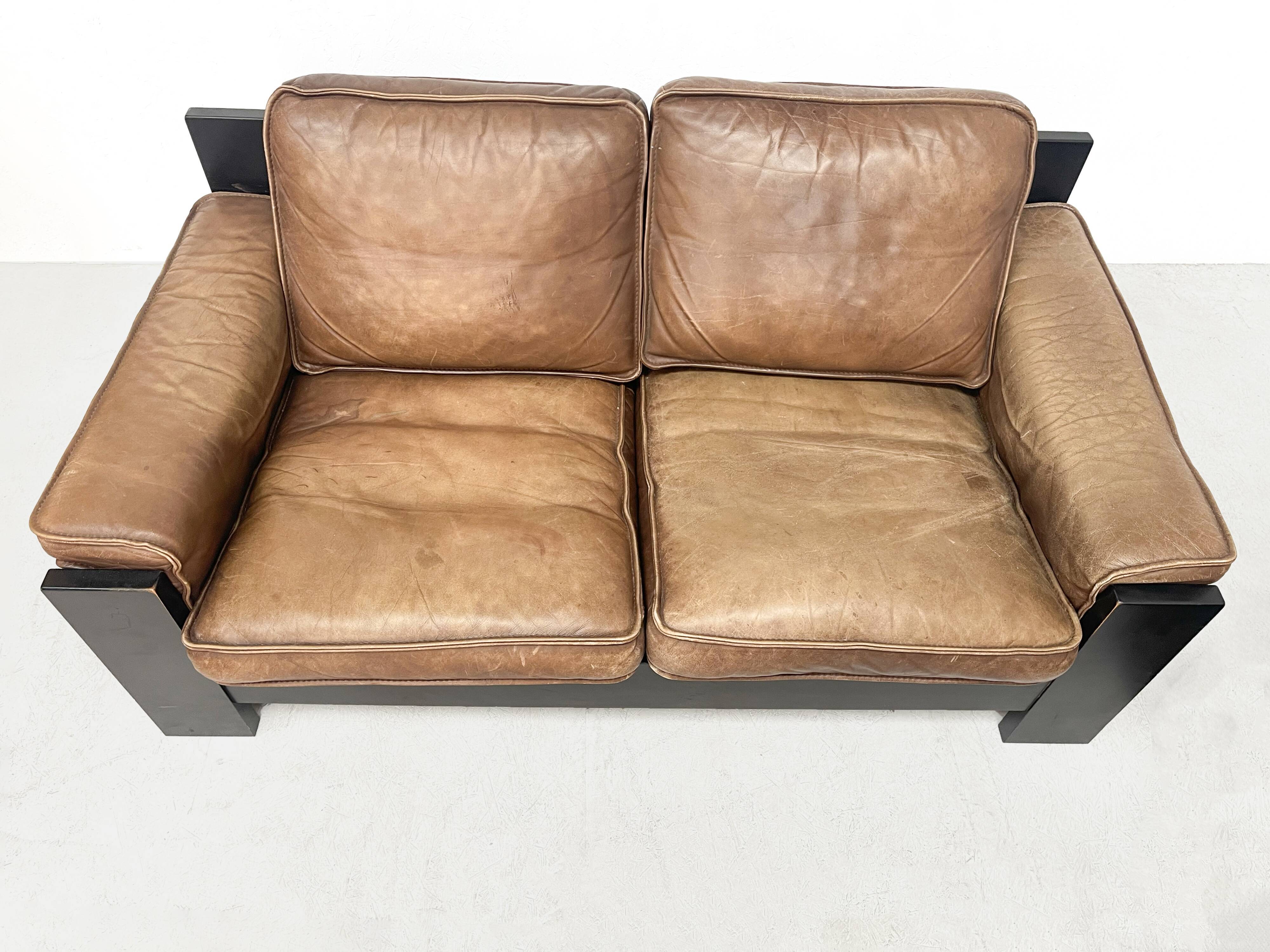 Brown leather sofa set Leolux