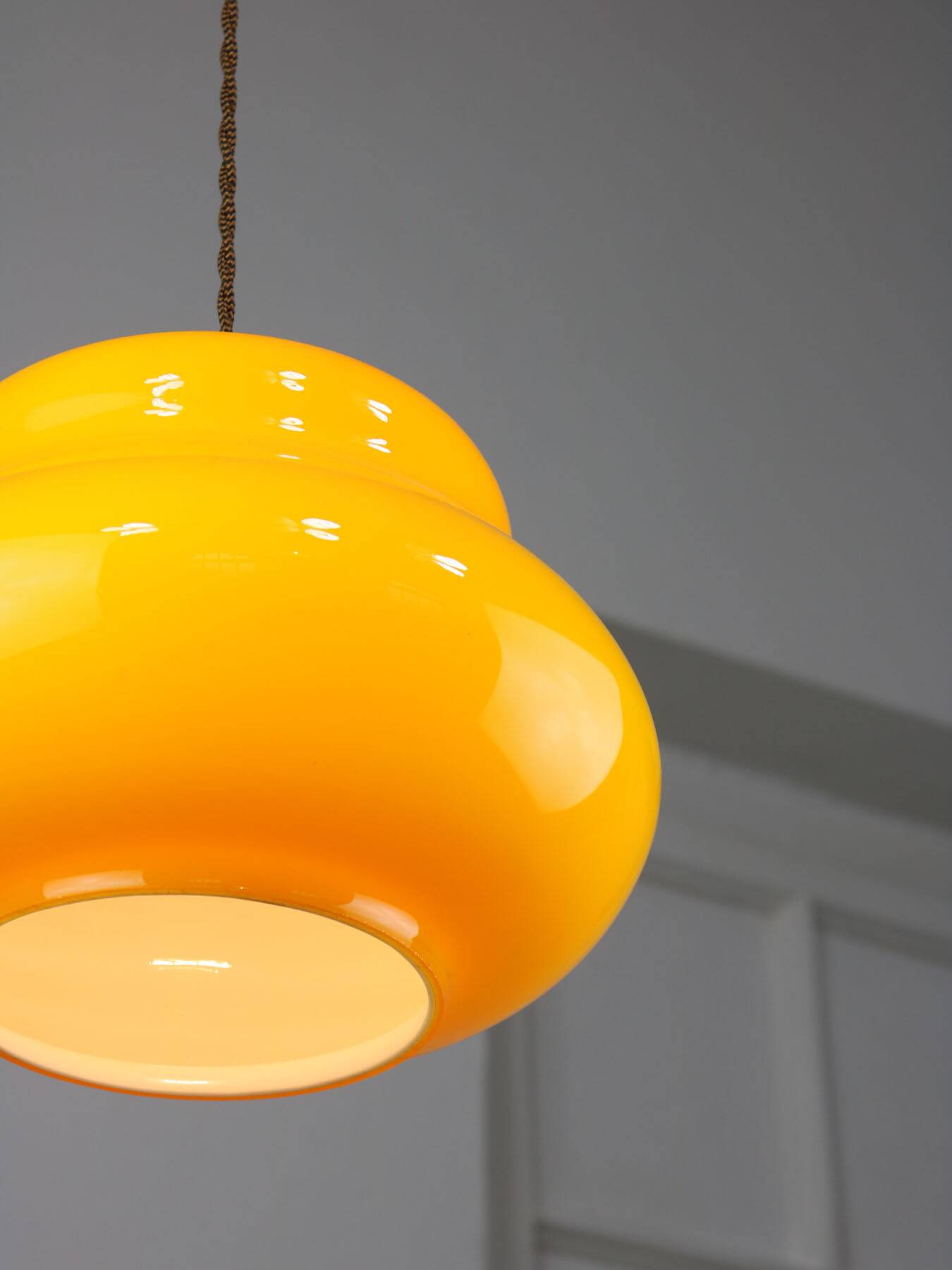 Mid-Century Italian Yellow Glass and Brass Pendant Lamp
