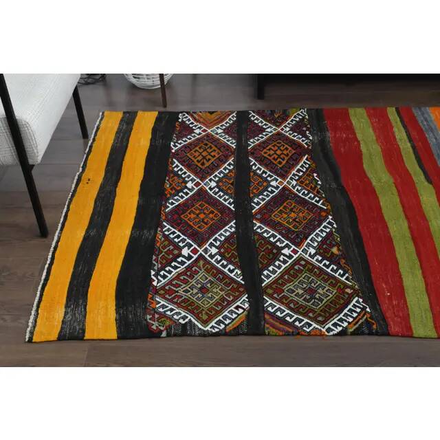 1970s Vintage Turkish Oushak Handmade Wool Cotton Orange Runner Rug 136x327