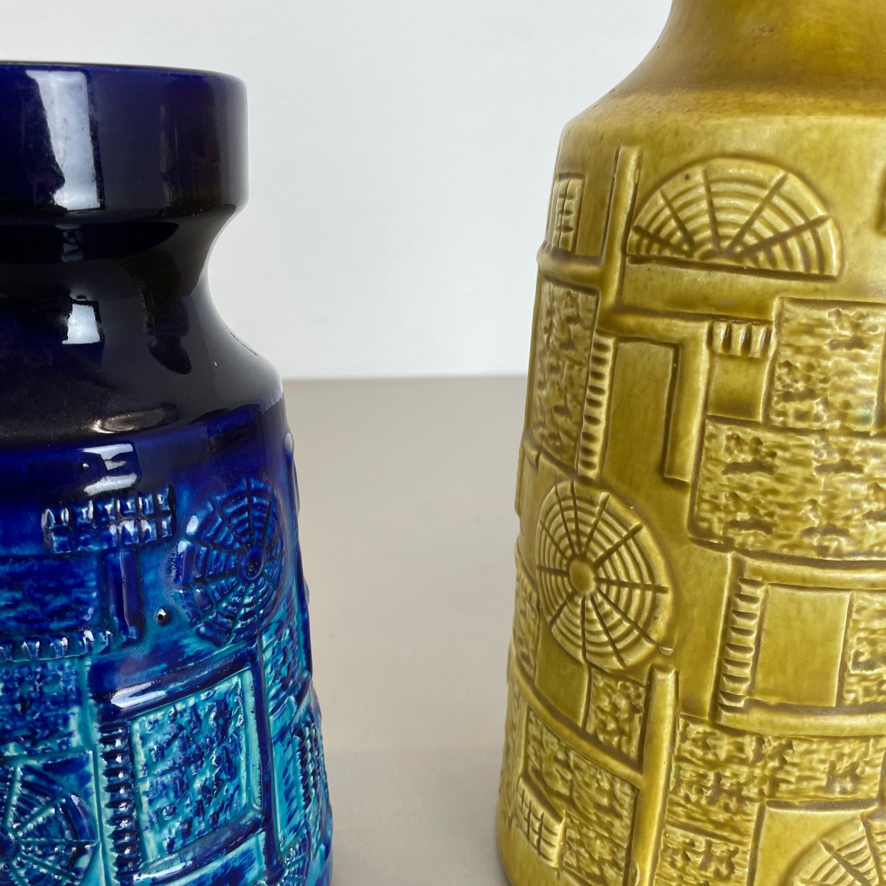 Set of 2 Multi-Color Fat Lava Op Art Pottery Vase by Bay Ceramics Germany, 1970s