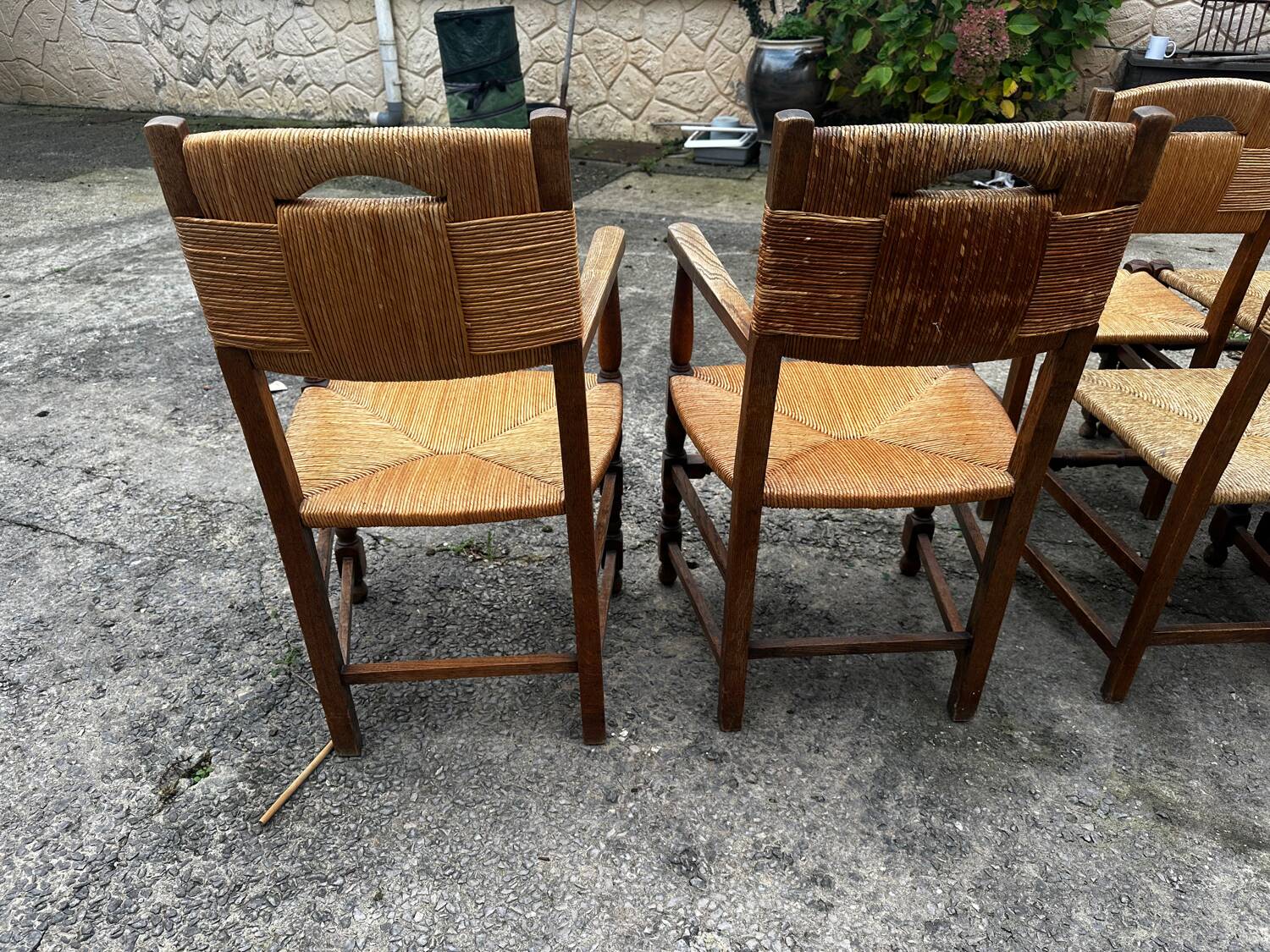 Set of 6 chairs and 2 armchairs, Brutalist style, 1950s