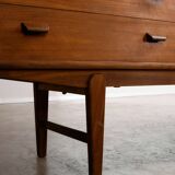 Mid-Century Teak Highboard with Sculpted Legs, Storage and Glass Shelf, 1960s