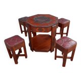Coffee table (tea table) and stools x 4, 1960s.
