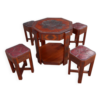 Table basse (table à thé) et tabourets x 4, années 60.