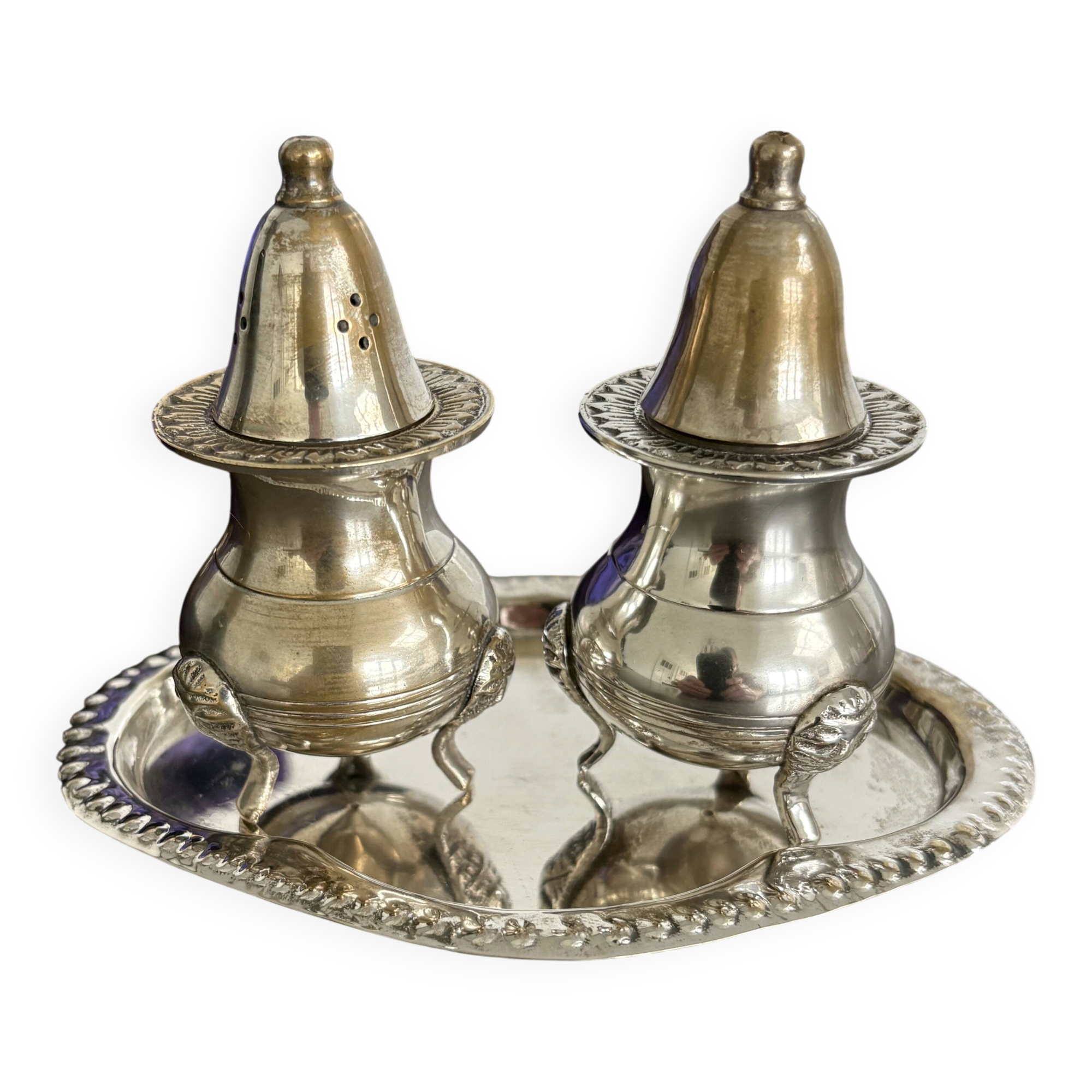 Vintage Salt and Pepper Shaker Set on Tray