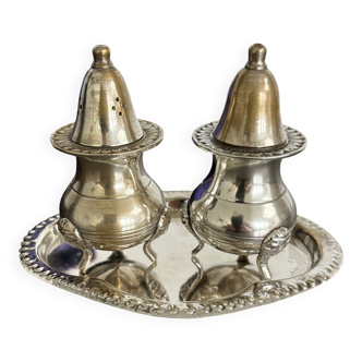 Vintage Salt and Pepper Shaker Set on Tray