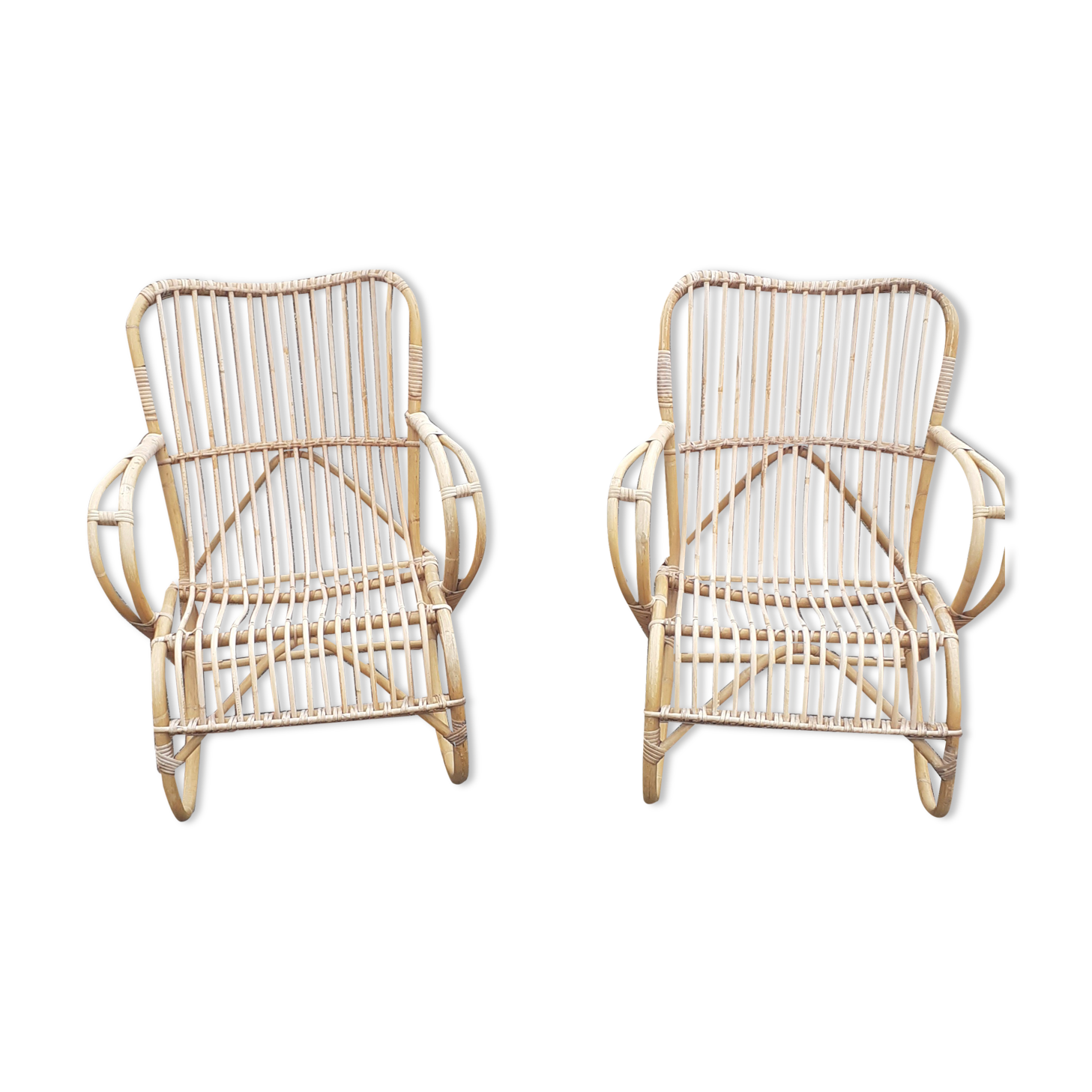 Rattan armchairs design Louis Sognot