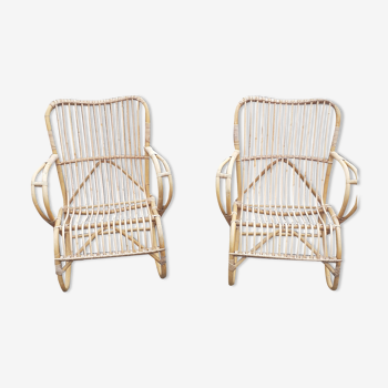 Rattan armchairs design Louis Sognot