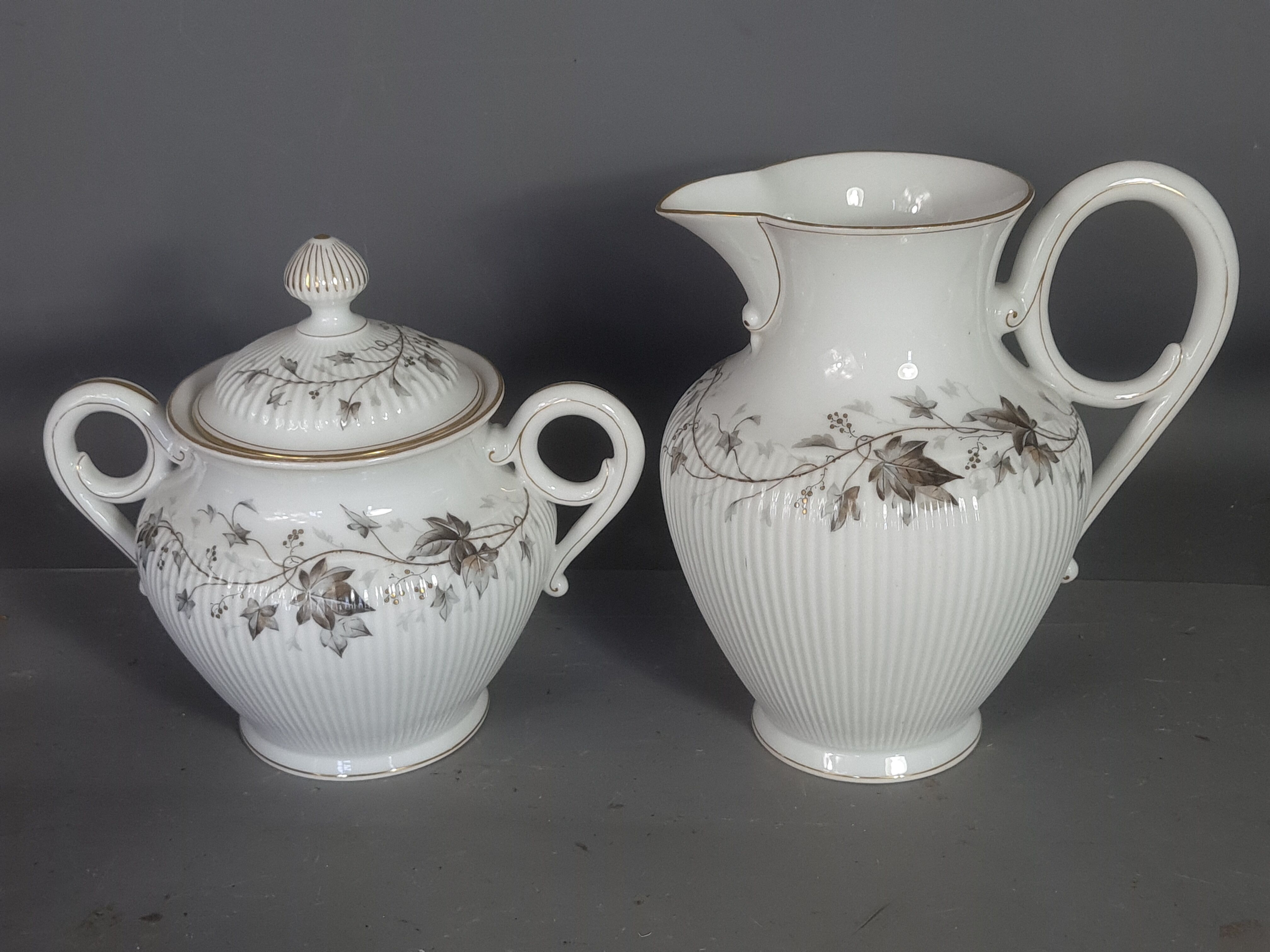 Old coffee set 8 pcs porcelain decoration painted with grapefruit around 1900