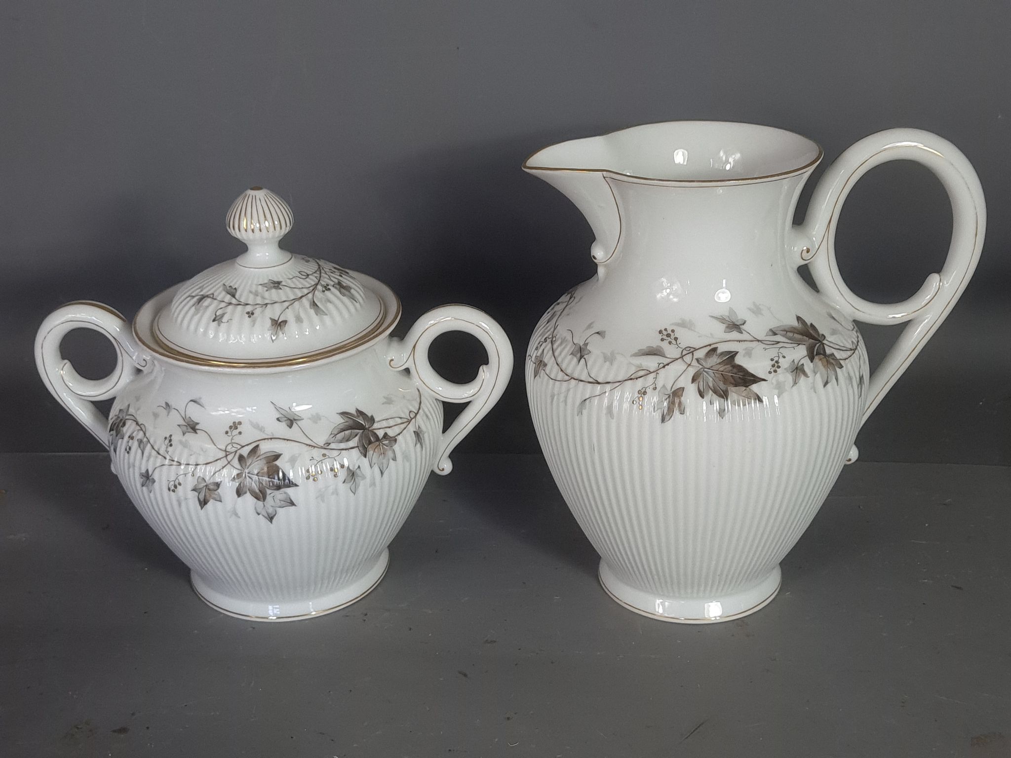 Old coffee set 8 pcs porcelain decoration painted with grapefruit around 1900