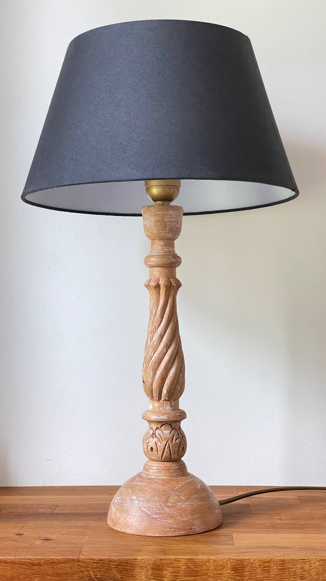 Carved wood lamp