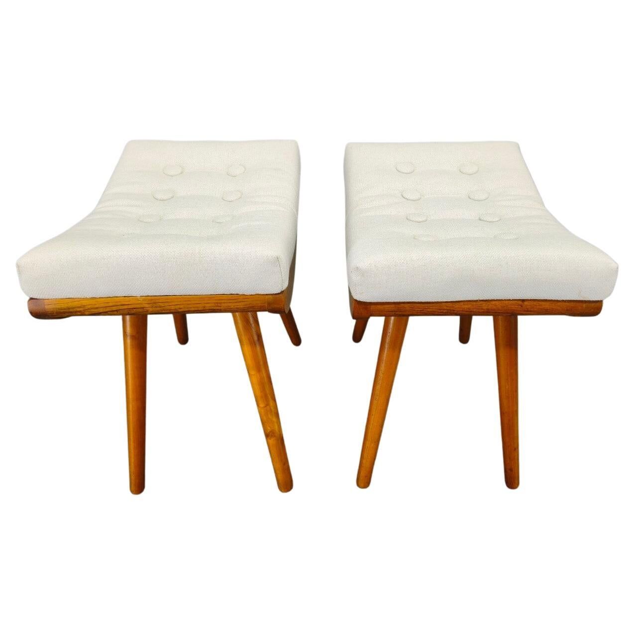 Pair of Mid-Century Maple Wood Stools, 1960, Czechoslovakia