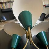 Vintage 3-light chandelier in gilded brass and metal from the 50s