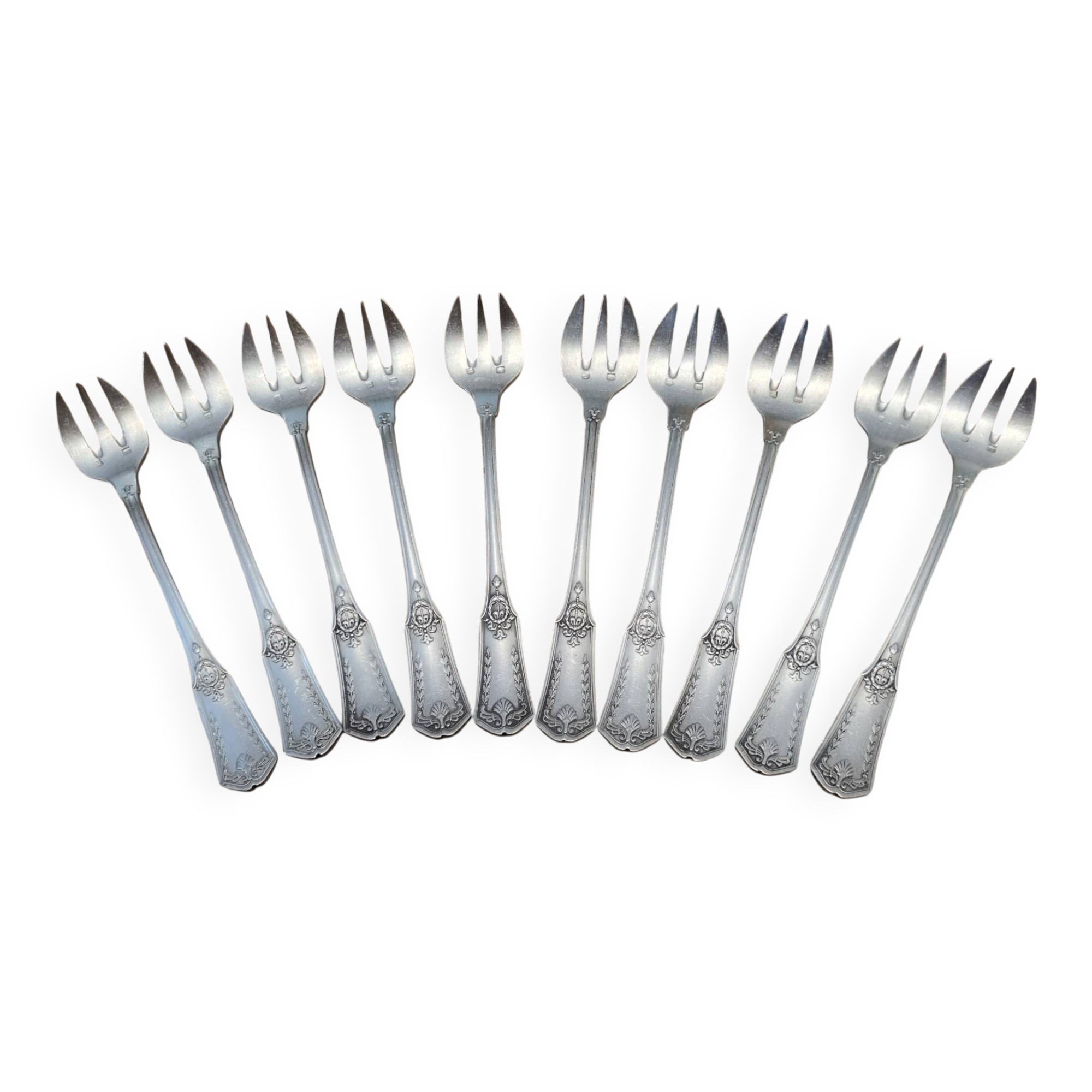 10 fourchettes à huîtres argent début XXéme