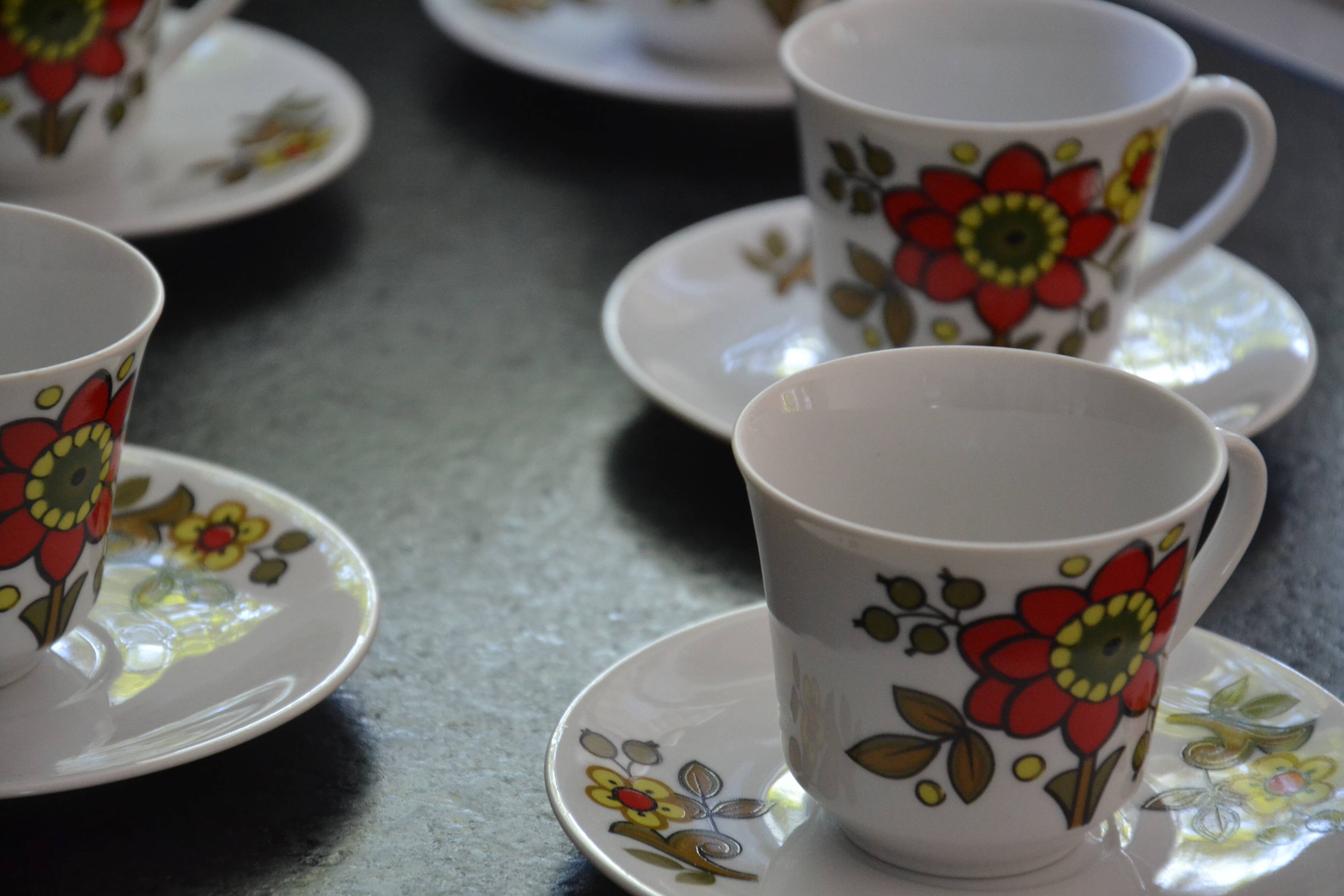 6 floral cups and saucers Bavaria West Germany