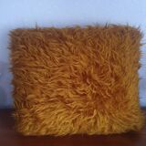 Faux fur cushion mustard yellow orange mustard vintage 70's