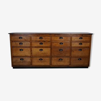 Belgian Industrial Oak Apothecary Cabinet / Bank of Drawers, 1940s