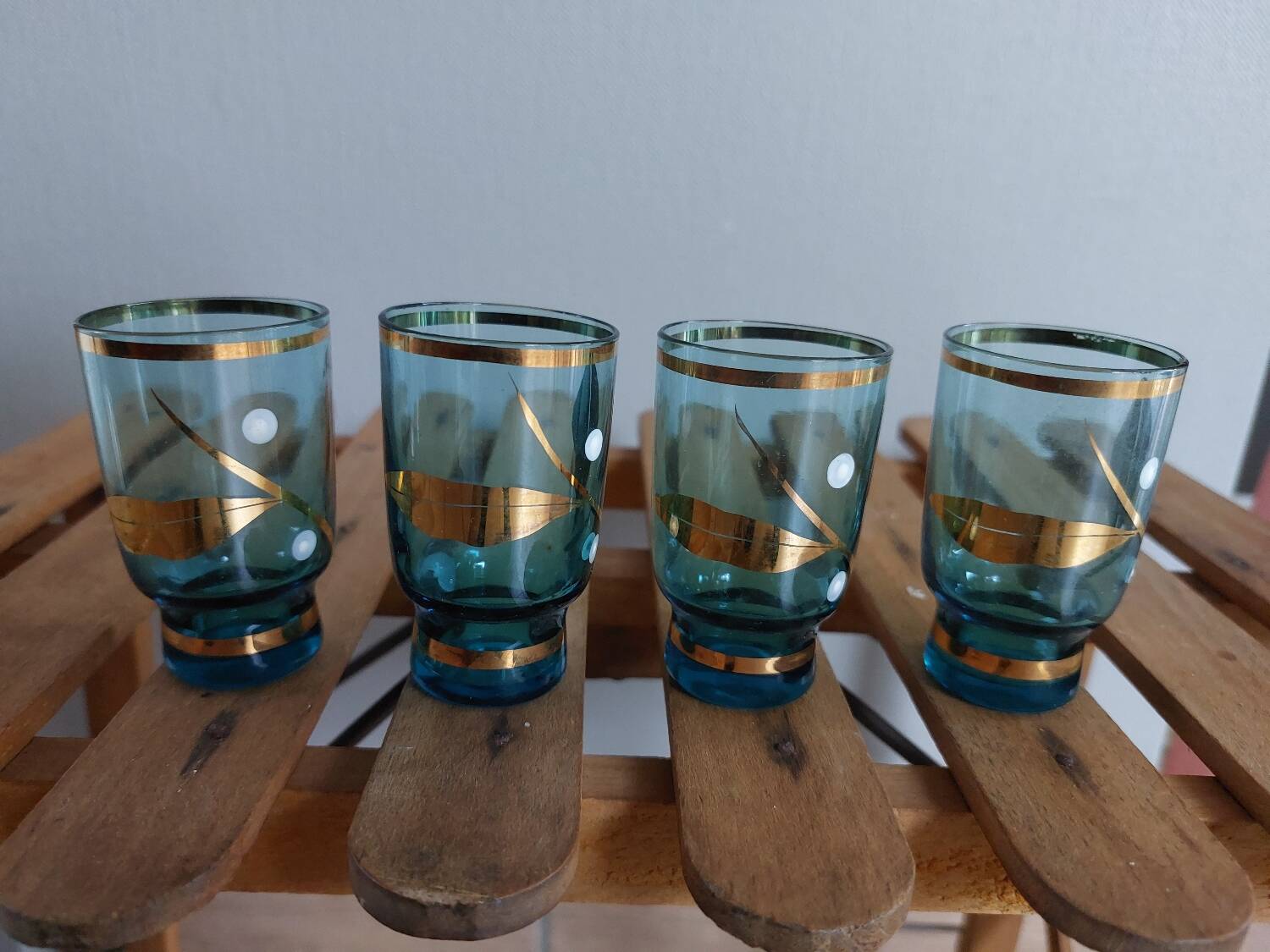 Small blue and gold liquor glass