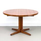 Table à manger ronde en teck danois avec rallonge, années 1970