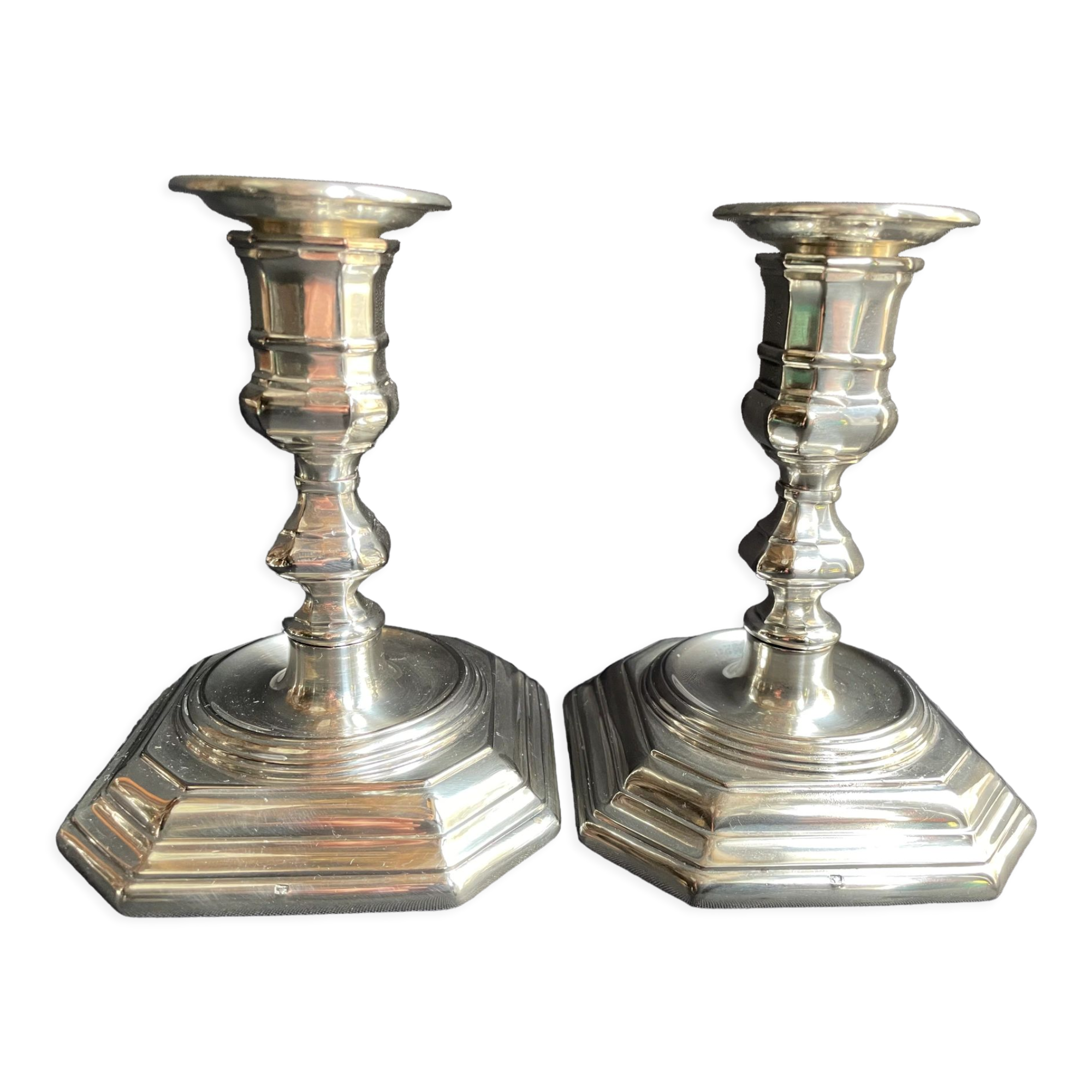 Pair of candlesticks in silver metal regency style