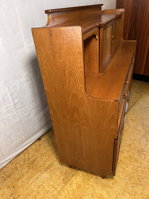 Buffet haut en teck vintage rétro du milieu du siècle par Nathan 1960-1970 Exceptionnellement