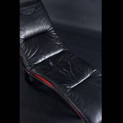 Scandinavian modern black leather and red wool reversible chaise lounge from Westnofa, Norwegian
