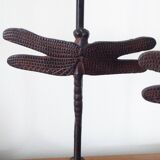 Pair of metal candlesticks, dragonfly