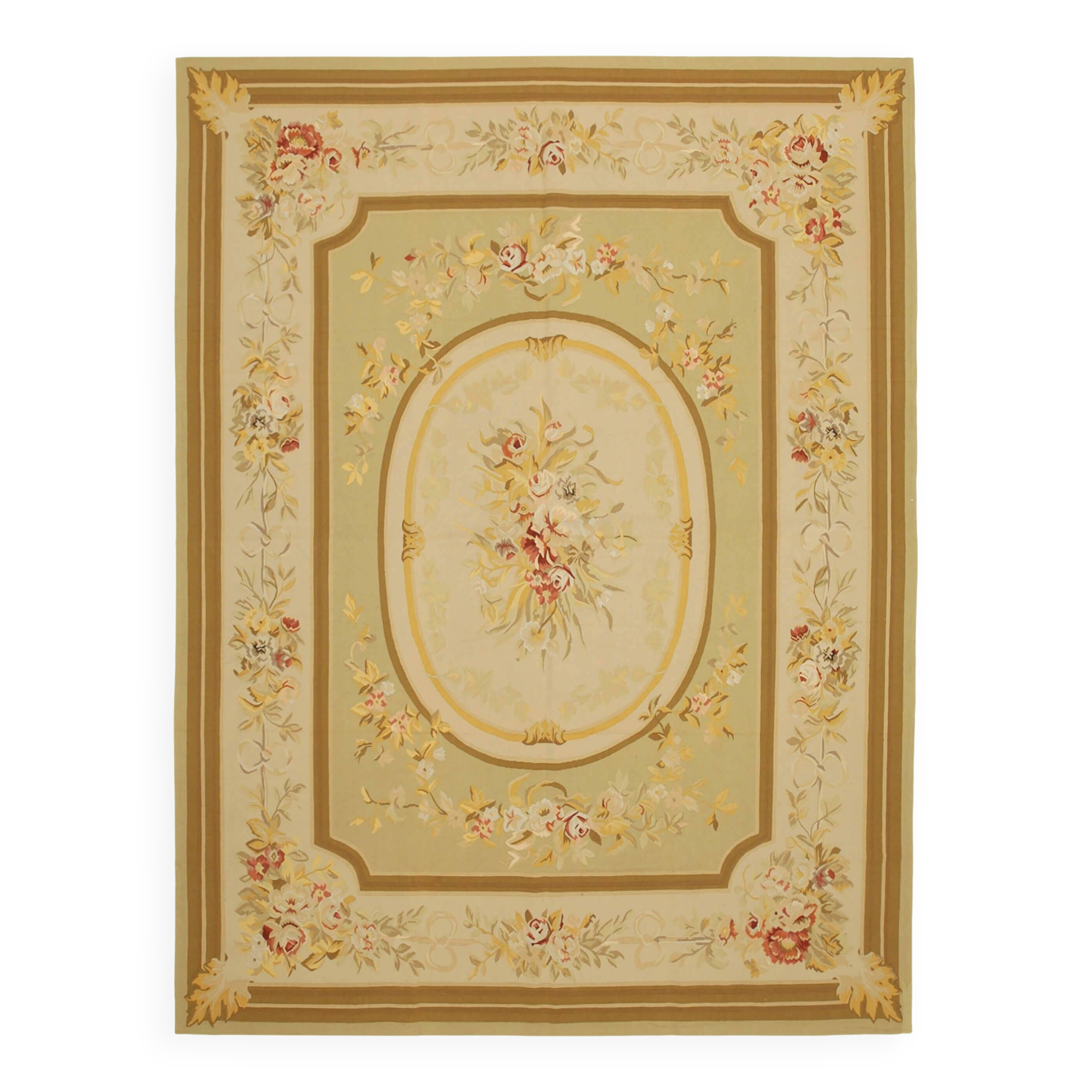 Handmade European Vintage Aubusson Kilim 273 cm x 364 cm