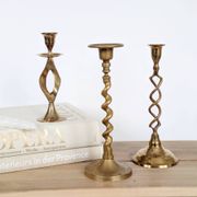 Set of 3 Vintage Twisted Brass Candle Holders, Midcentury