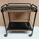 Vintage rolling table, Bar serving trolley on wheels, Removable tray